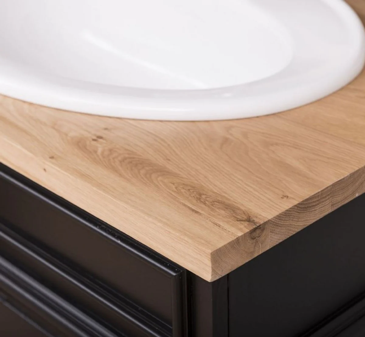 Casa Padrino Conjunto de Baño de Estilo Campestre Negro / Natural - 1 Gabinete del Fregadero Doble y 1 Espejo de Pared - Muebles de Baño de Madera Maciza en Estilo Campestre