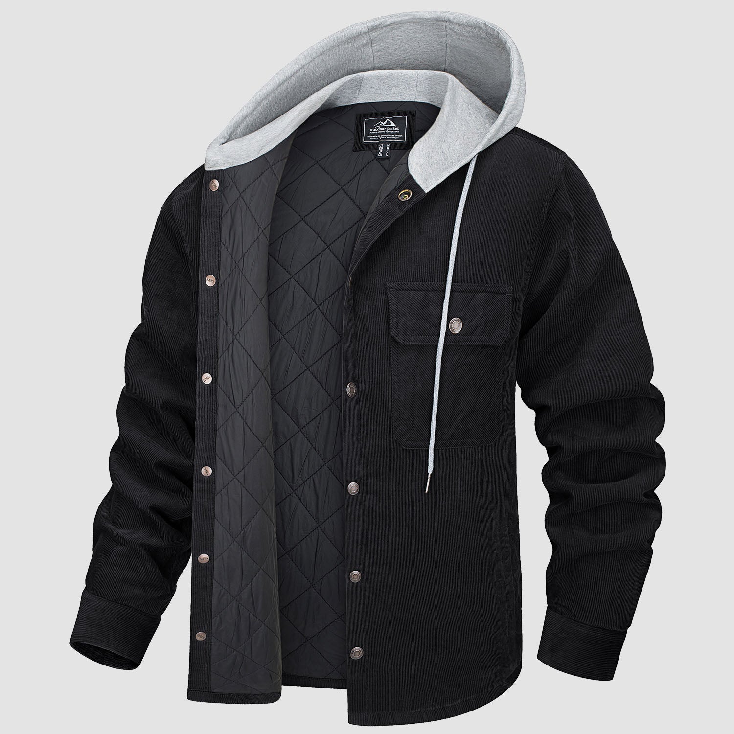 Men's Corduroy Jacket Hoodies Quilted Lined Button-Down Casual Shirt Jacket Warm Winter Coat with 5 Pockets