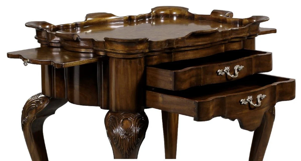 Casa Padrino mesa auxiliar barroco de lujo con 2 cajones y bandeja extra¨ªble marr¨®n 82 x 62 x A. 80 cm - Elegante mesa de t¨¦ de caoba - Muebles de sal¨®n barrocos - Calidad de Lujo