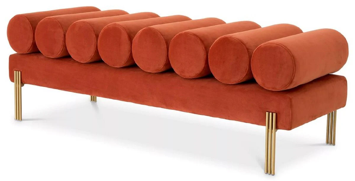 Casa Padrino banco de terciopelo de lujo naranja / lat¨®n 130 x 45 x A. 42 cm - Banco de sal¨®n - Banco de dormitorio - Muebles de sal¨®n - Muebles de dormitorio - Muebles de lujo