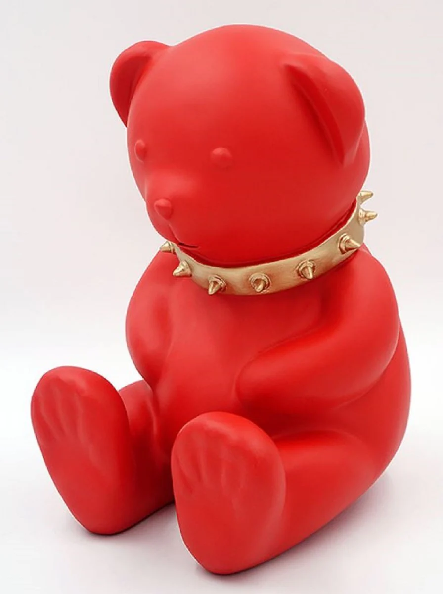 Casa Padrino figura decorativa de dise?o de lujo oso de peluche con collar rojo / oro A. 31 cm - Escultura decorativa de resina - Figura decorativa de lujo - Figura decorativa de dise?o