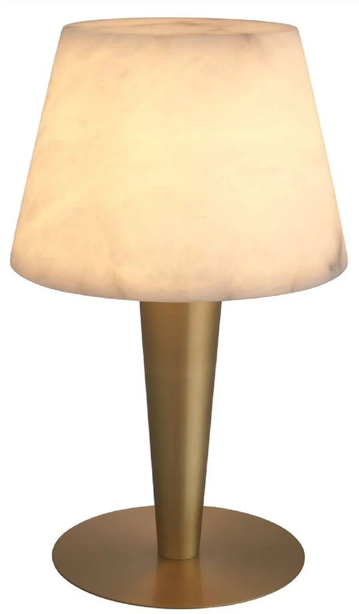 Casa Padrino lámpara de mesa de lujo latón antiguo / alabastro Ø 20 x A. 50,5 cm - Lámpara de escritorio redonda de metal con pantalla de alabastro - Colección de Lujo