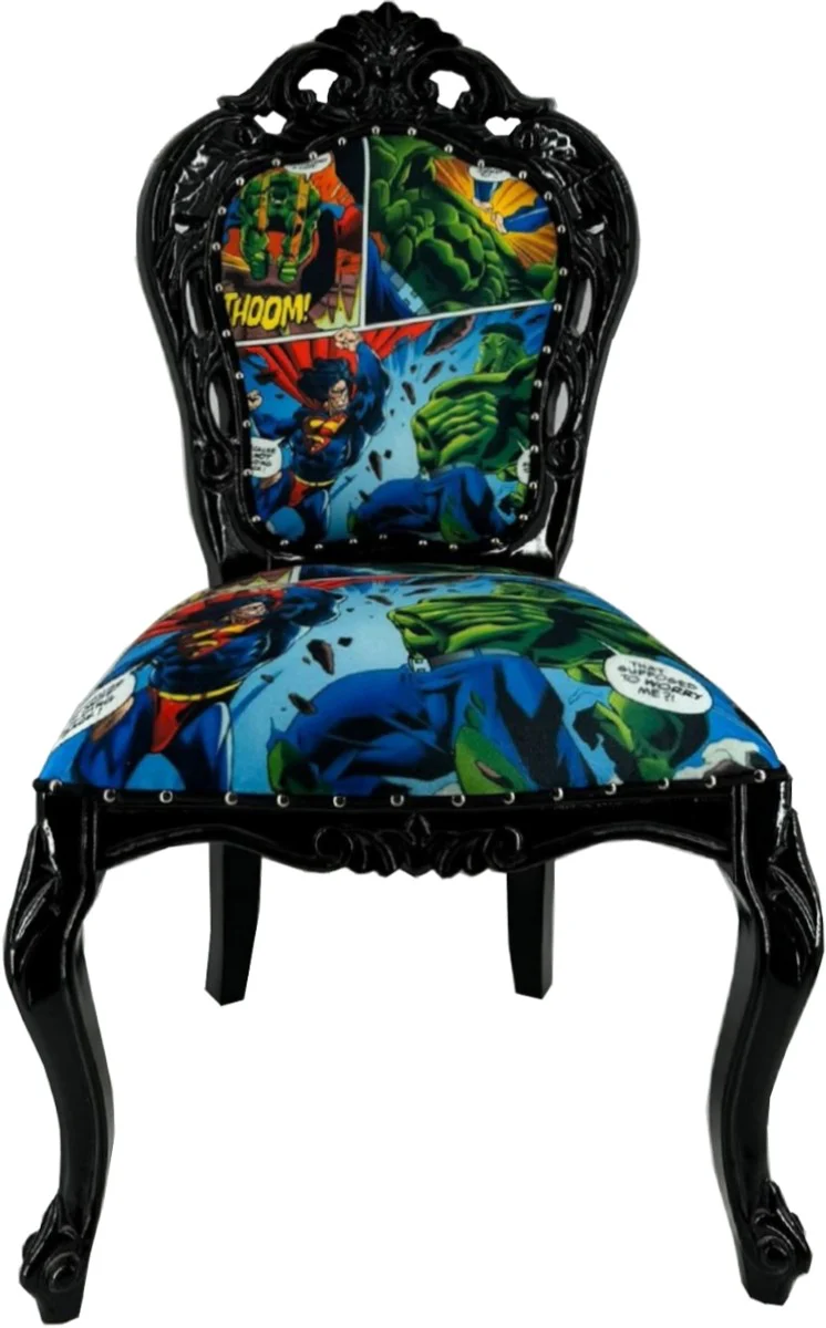 Casa Padrino silla de comedor barroco de lujo con diseño de cómic colorido / negro - Muebles de comedor barrocos