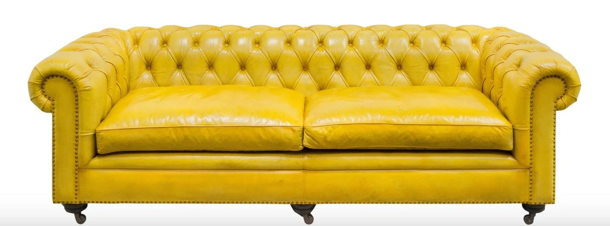 Casa Padrino sof¨¢ chesterfield 2 plazas de lujo amarillo 242 x 100 x H. 71 cm - Muebles de Cuero de Lujo