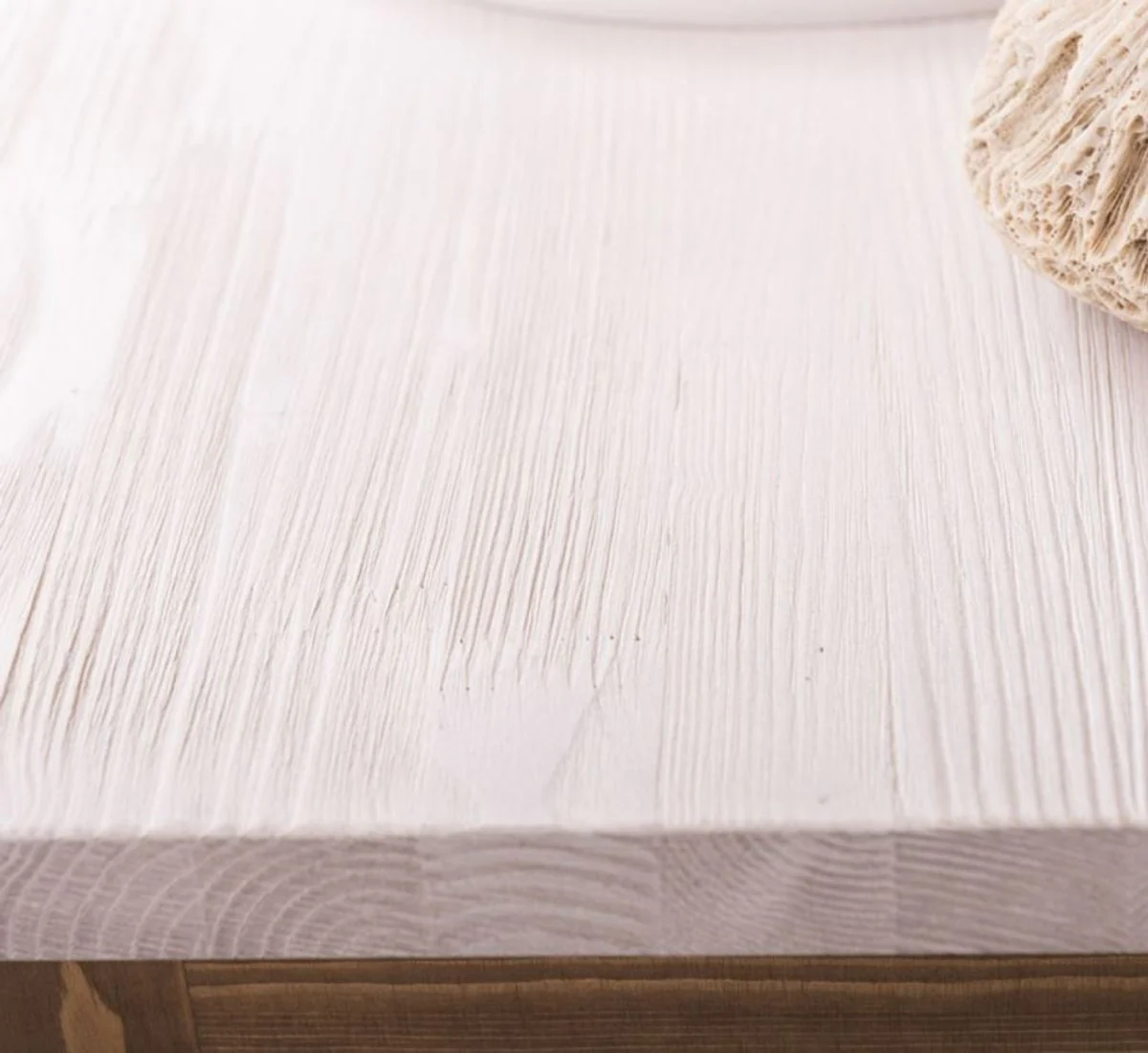 Casa Padrino Conjunto de Baño de Estilo Campestre Natural / Blanco - 1 Gabinete del Fregadero y 1 Espejo de Pared - Muebles de Baño de Madera Maciza en Estilo Campestre