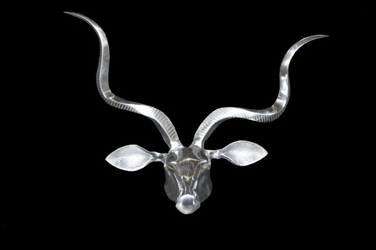 Casa Padrino designer decoration deer antlers in polished aluminum silver H 44 cm, W 56 cm - wall figure - antlers - antlers wall