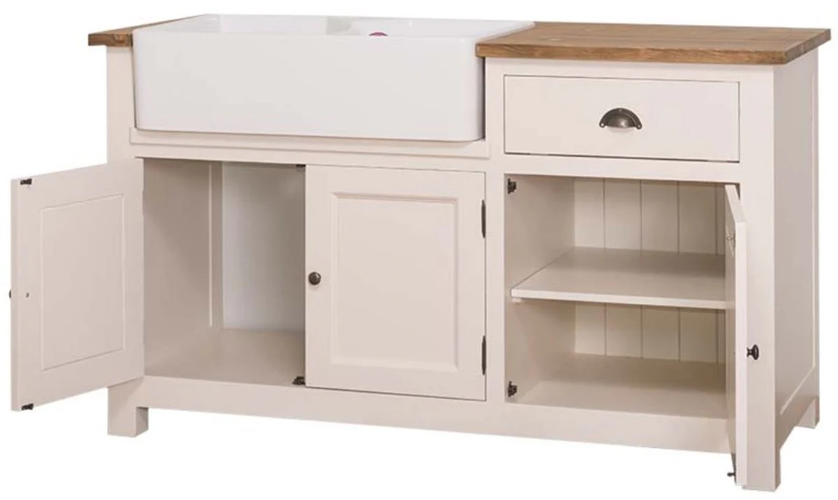 Casa Padrino mueble fregadero estilo country crema / marr¨®n 155 x 65 x H. 90 cm - Mueble Fregadero / Mueble Cocina con 3 Puertas y Caj¨®n