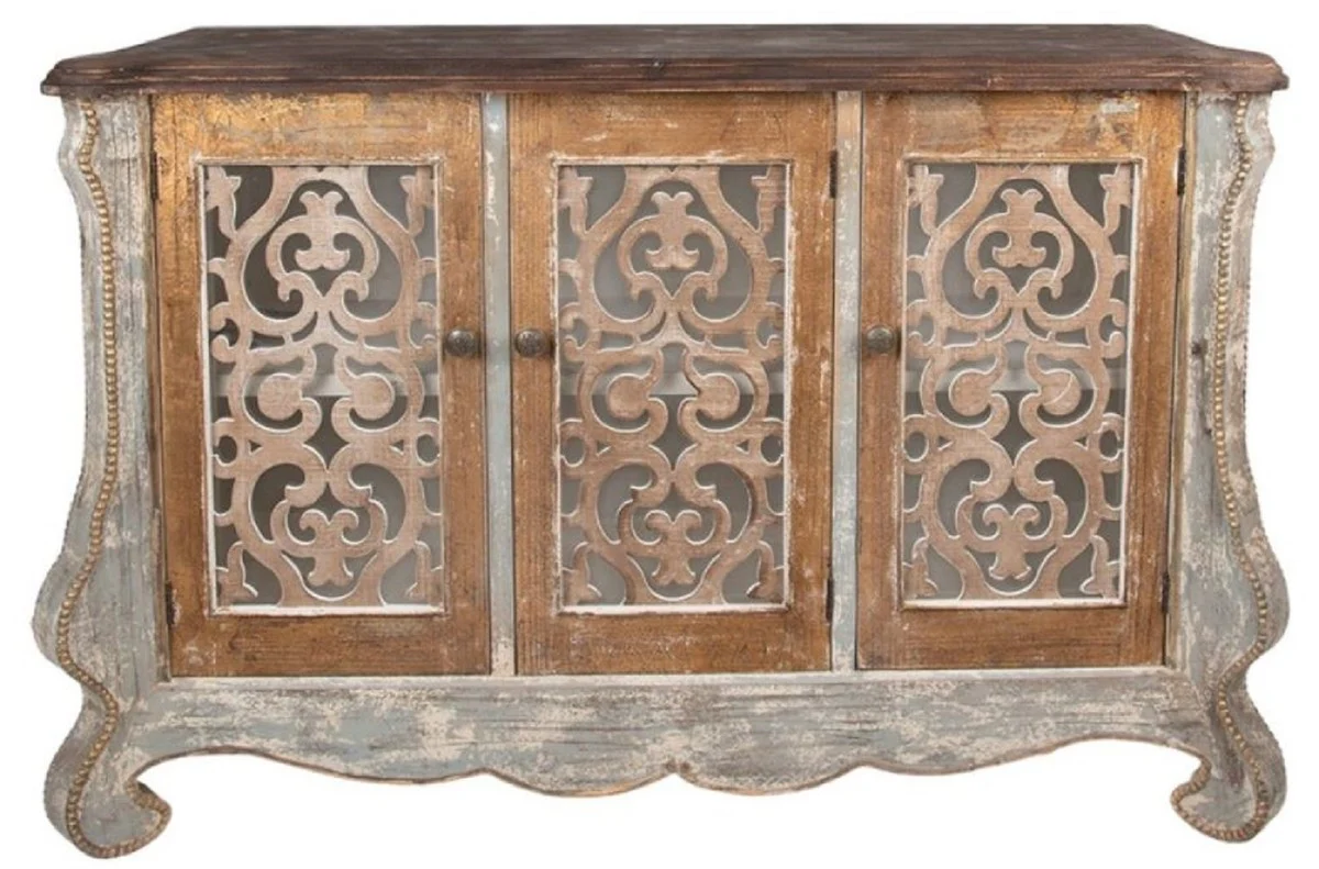 Casa Padrino aparador de estilo campestre shabby chic con 3 puertas gris / beige / oro / marrón 132 x 42 x A. 92 cm - Muebles estilo campestre - Muebles shabby chic - Interiores estilo campestre