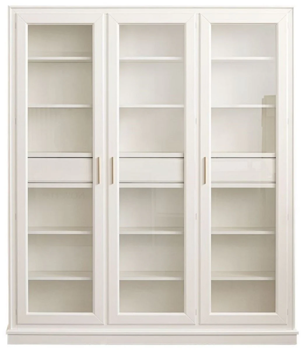 Casa Padrino armario de libros de lujo con 3 puertas e iluminaci¨®n LED blanco 200 x 45 x A. 230 cm - Armario de madera maciza - Armario de sal¨®n - Mueble de oficina - Muebles de lujo