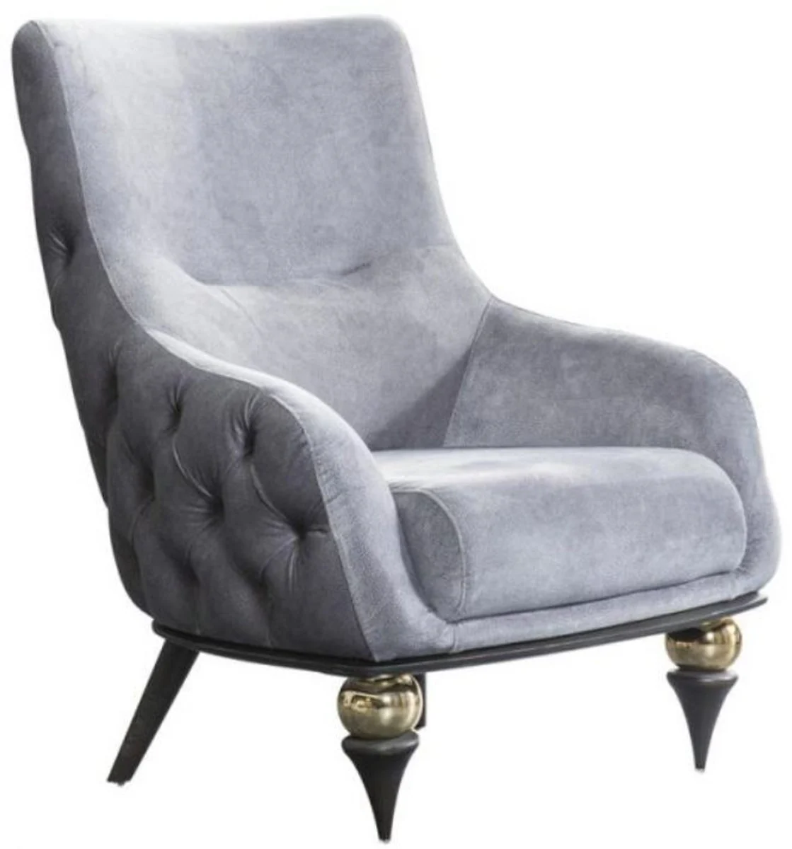 Casa Padrino sill¨®n Chesterfield Art Deco de lujo gris claro / negro / lat¨®n 80 x 95 x A. 100 cm - Muebles de sala