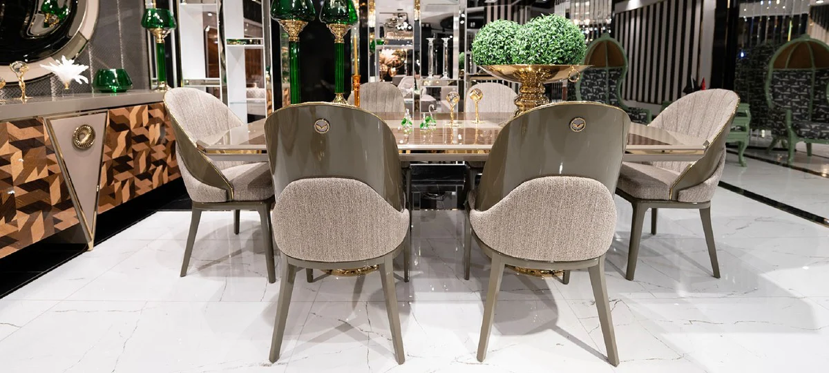 Casa Padrino Mesa de Comedor de Lujo Gris / Marr¨®n / Oro - Mesa de Cocina de Lujo Rectangular - Muebles de Comedor - Muebles de Lujo