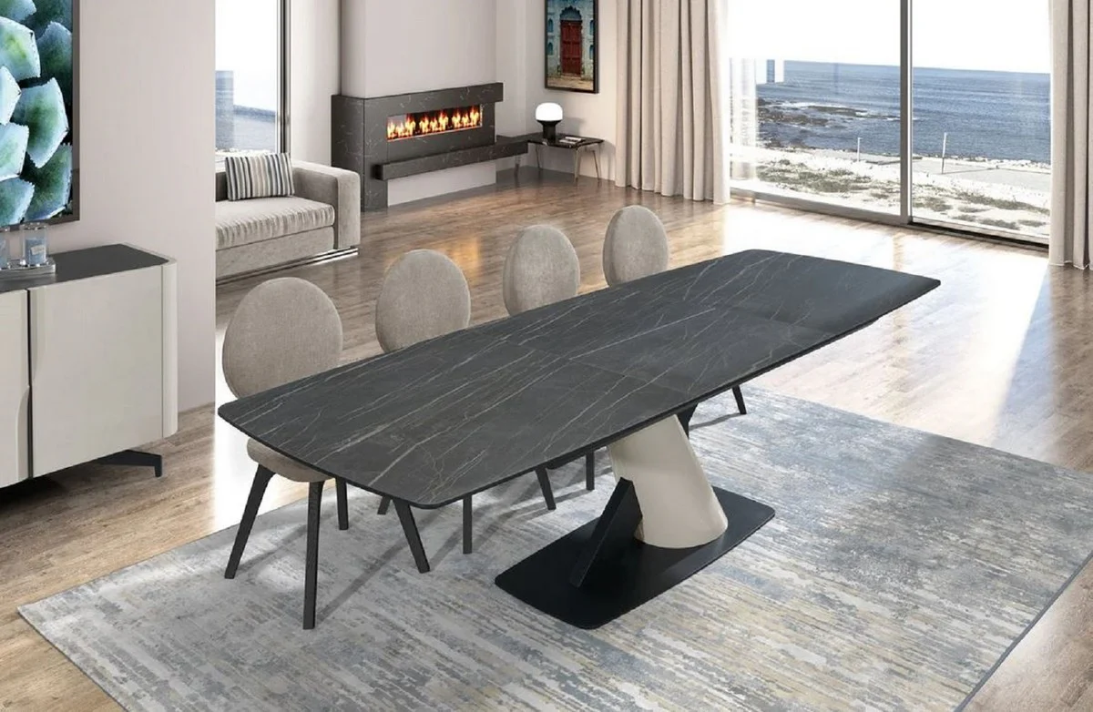 Casa Padrino mesa de comedor de lujo negro / gris 200-280 x 100 x A. 77 cm - Mesa de comedor extensible con platos de cer¨¢mica - Muebles de comedor - Muebles de lujo - Interiores de lujo