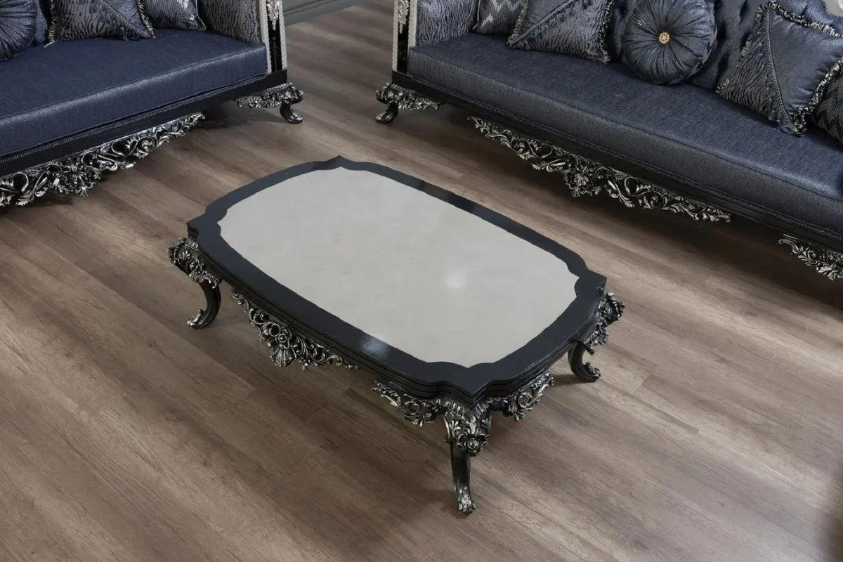 Casa Padrino mesa de centro barroco de lujo gris / negro / plata - Mesa de sal¨®n de madera maciza hecha a mano - Magn¨ªficos muebles de sal¨®n de madera maciza de estilo barroco