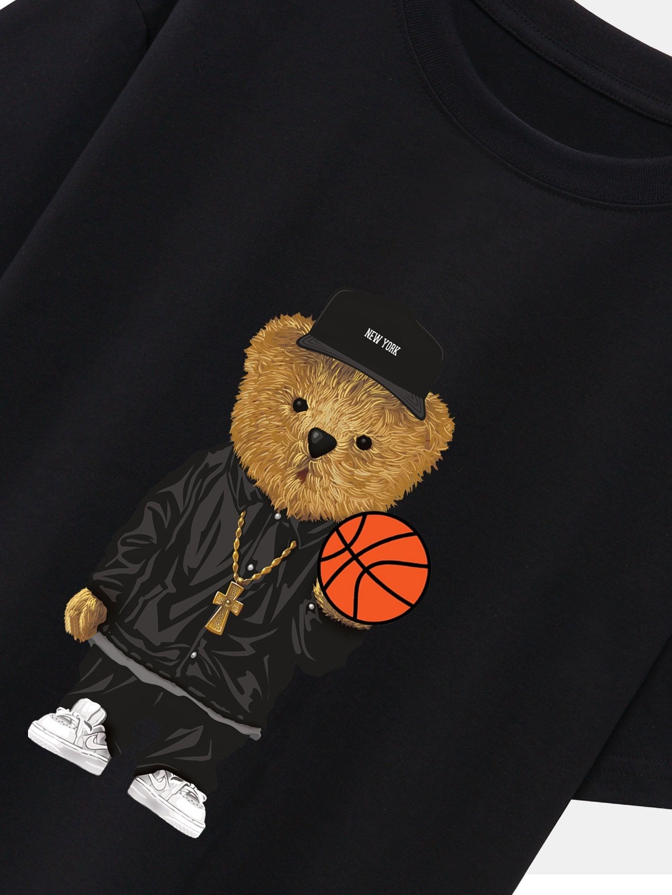 Basketball Bear Print Drop Shoulder Oversize T-Shirt & Jersey Basketball Shorts