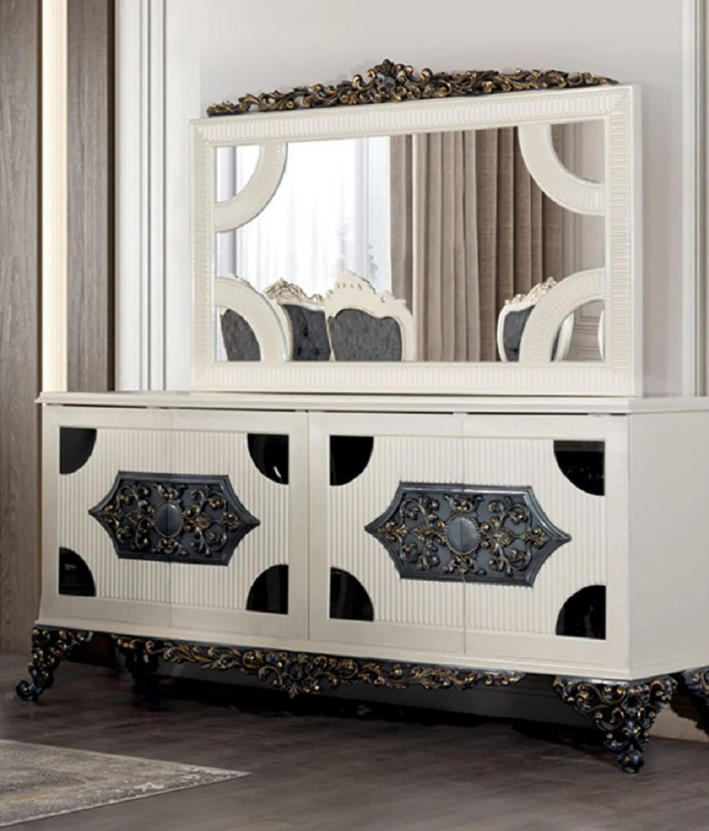 Casa Padrino aparador barroco de lujo con espejo blanco / azul / bronce - Muebles de lujo en estilo barroco - Muebles barrocos - Interiores barrocos - Noble y Magnífico