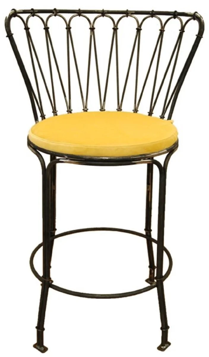 Casa Padrino silla de bar de lujo Art Nouveau de hierro forjado con coj¨ªn de asiento negro / amarillo A. 110 cm