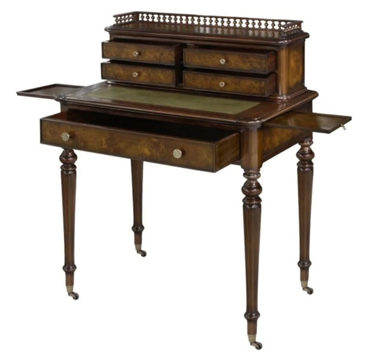 Casa Padrino mesa secretaria de caoba con 5 cajones marrón / verde 79 x 50 x H. 101 cm - Calidad de Lujo