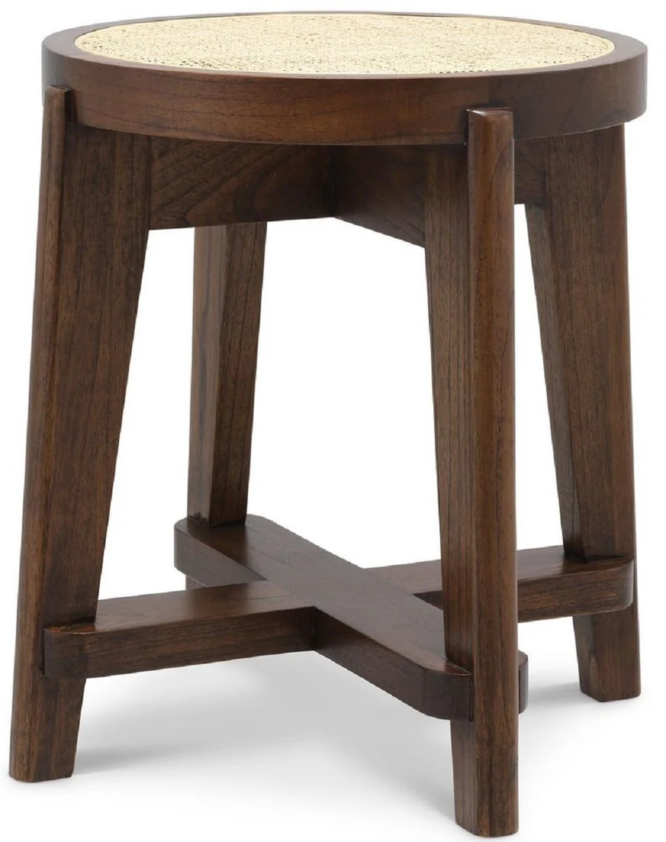 Casa Padrino taburete de lujo marr¨®n / natural ? 44,5 x A. 47 cm - Taburete redondo de madera maciza con rat¨¢n - Muebles de sal¨®n