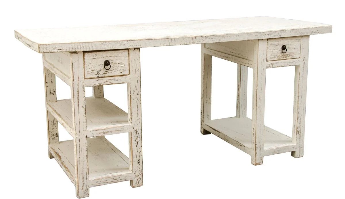 Casa Padrino escritorio de estilo rural blanco antiguo 170 x 70 x H. 80 cm - Mobiliario de Oficina en Estilo Country