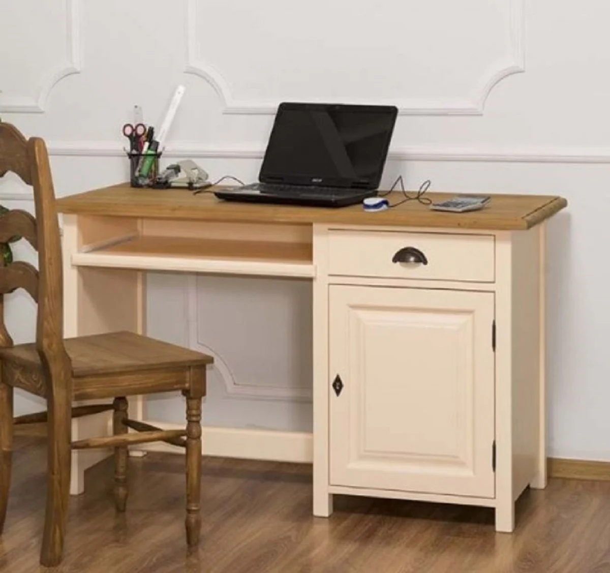 Casa Padrino escritorio de estilo campestre crema / marr¨®n 130 x 60 x A. 78 cm - Secretaria de madera maciza en estilo campestre - Muebles de oficina - Muebles de estilo campestre