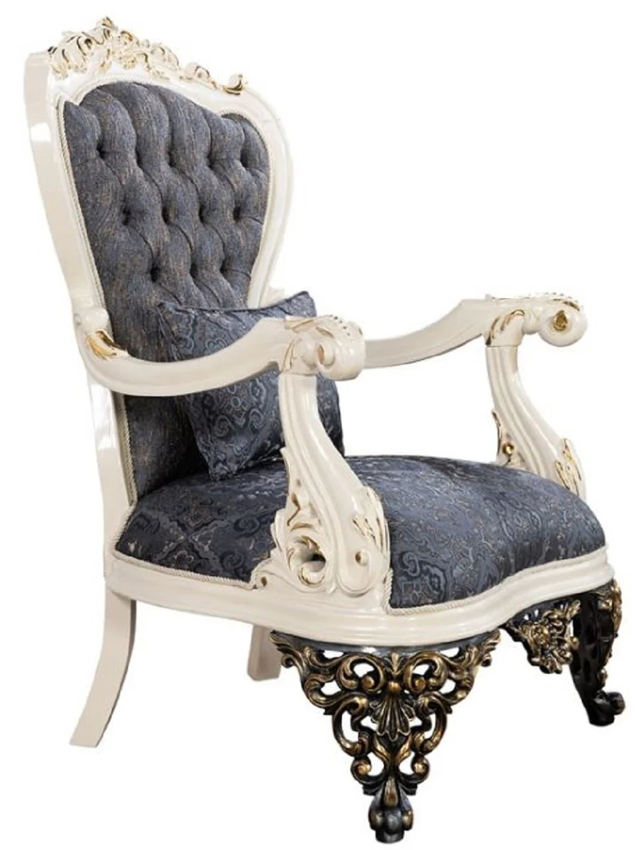 Casa Padrino sill¨®n barroco de lujo azul / blanco / oro - Magn¨ªfico sill¨®n de sal¨®n con patr¨®n elegante - Muebles de sal¨®n de lujo en estilo barroco - Muebles barrocos