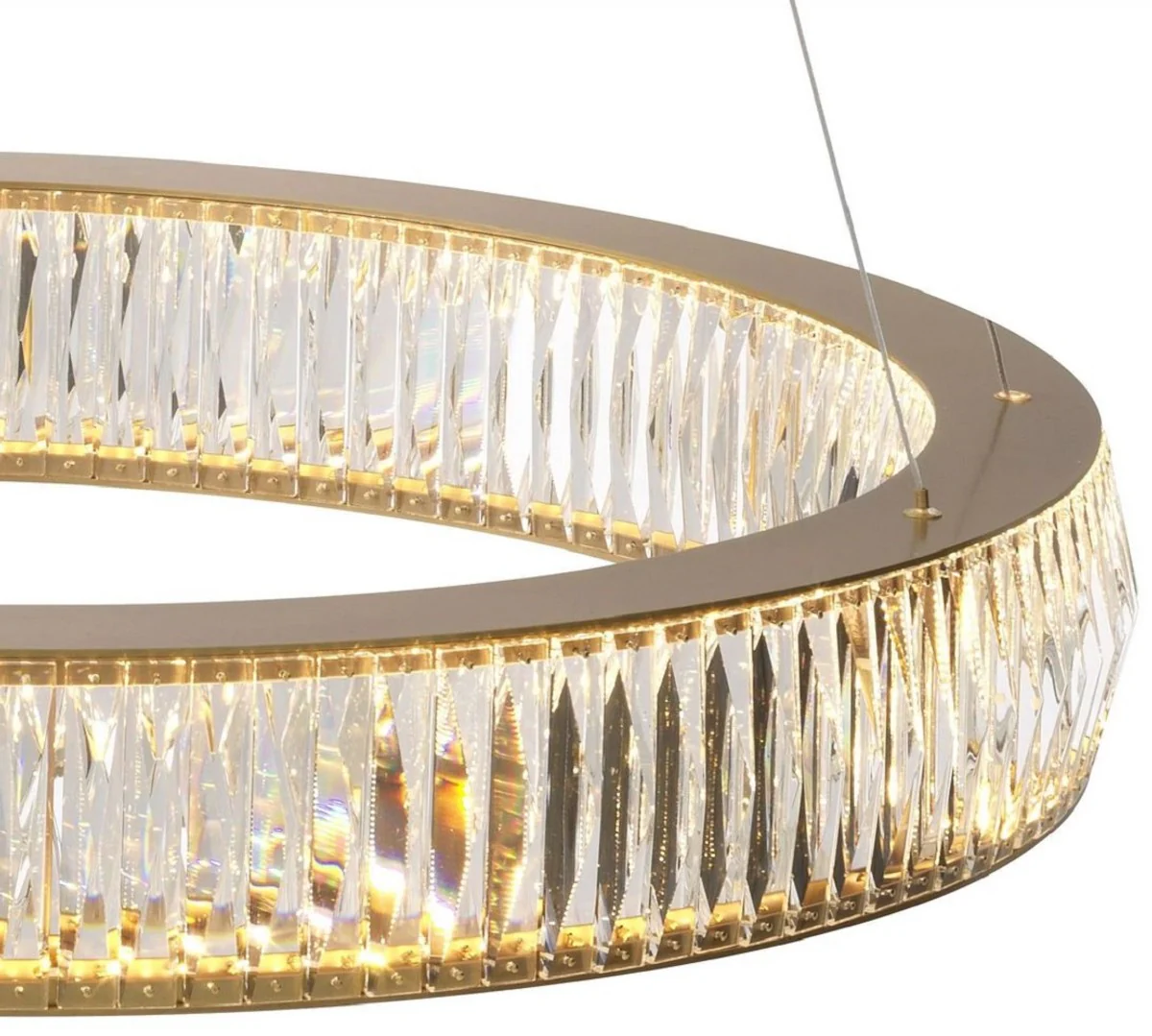 Casa Padrino lámpara de araña LED de lujo latón antiguo Ø 91 x A. 13-200 cm - Lámpara de araña de salón redonda con cristal - Calidad de Lujo