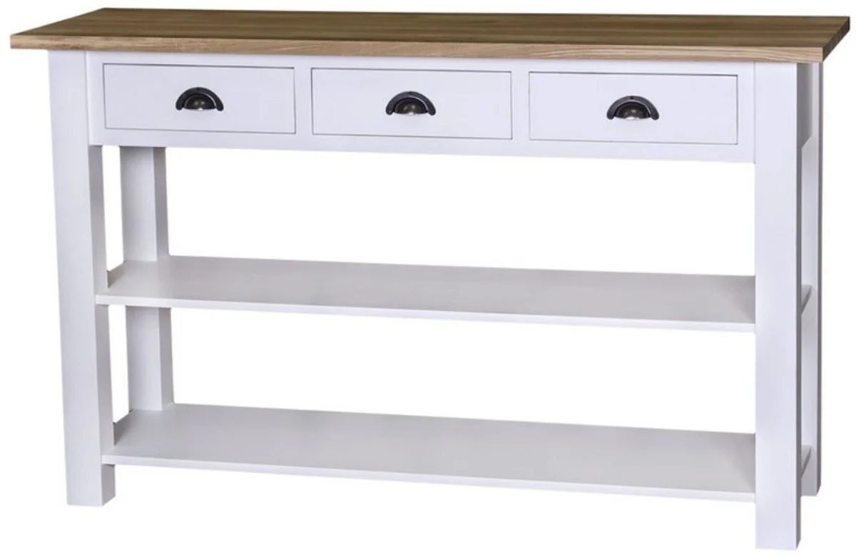 Casa Padrino consola estilo campestre con 3 cajones blanco / natural 145 x 45 x H. 89 cm - Muebles Estilo Campestre