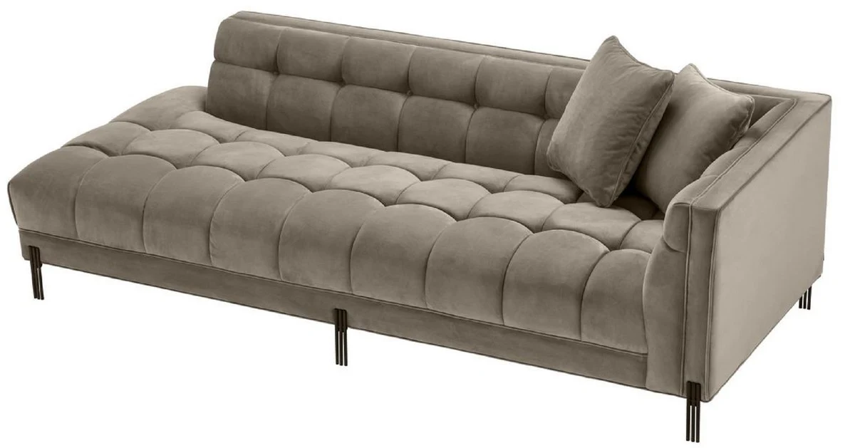 Casa Padrino sof¨¢ lounge de lujo greige / negro 223 x 95 x H. 68 cm - Sof¨¢ de Sala del Lado Derecho con Terciopelo Fino y 2 Almohadas