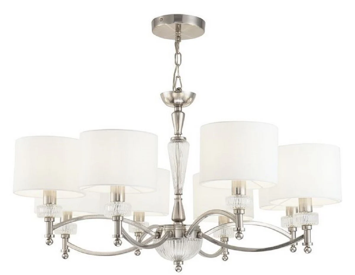 Casa Padrino Araña Plata / Blanco Ø 82 x H. 46 cm - Magnífica Araña Neoclásica