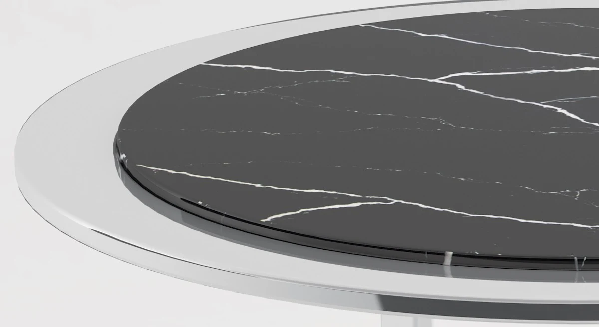 Casa Padrino conjunto de sala de estar de lujo plata / negro - 1 Mesa de Caf¨¦ con Encimera de M¨¢rmol y 1 Mesa Auxiliar con Encimera de M¨¢rmol - Muebles de Sala - Calidad de Lujo