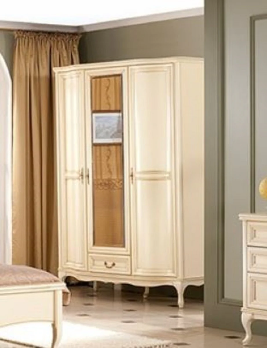 Casa Padrino armario de dormitorio Art Nouveau de lujo crema 147,8 x 63,5 x A. 206 cm - Armario de madera maciza con 3 puertas y caj¨®n - Muebles de Dormitorio Barroco y Art Nouveau