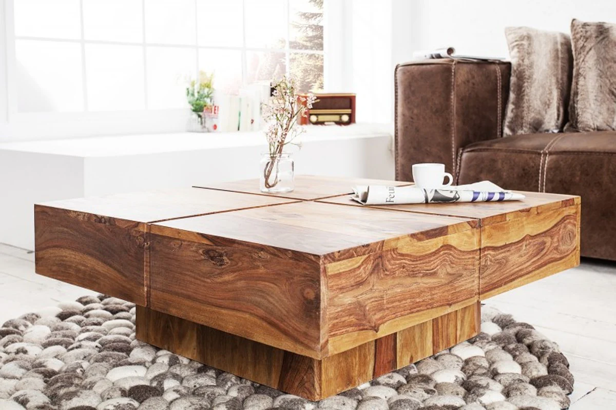 Mesa de centro de madera maciza de diseño Casa Padrino nature 80 x 30 cm - mesa de salón