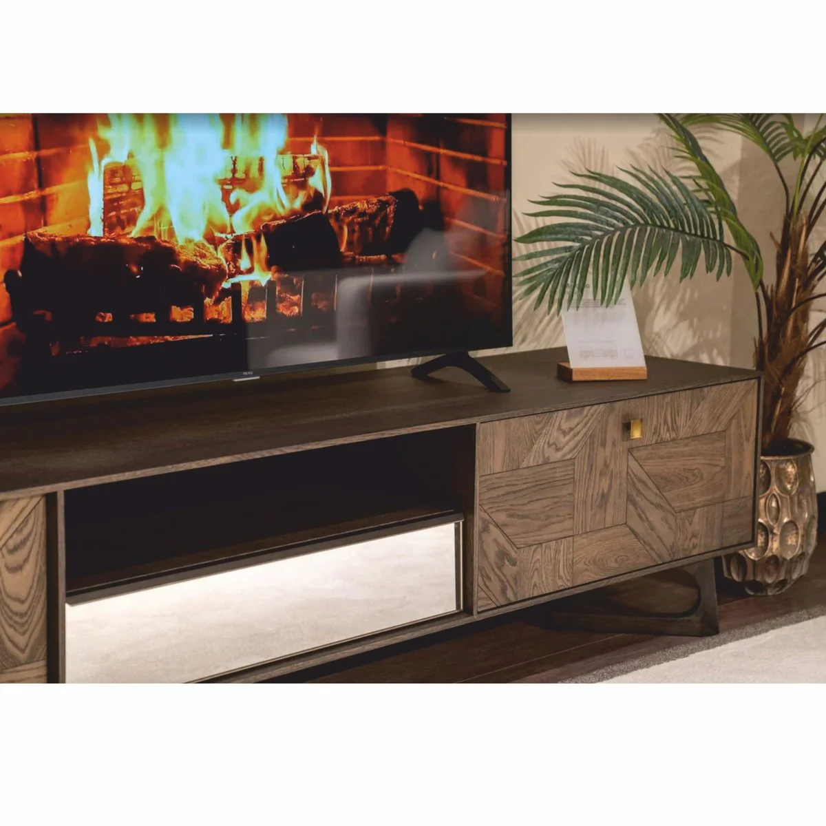 Casa Padrino gabinete de TV de lujo con 3 cajones marrón / latón 230 cm - Muebles de salón y hotel