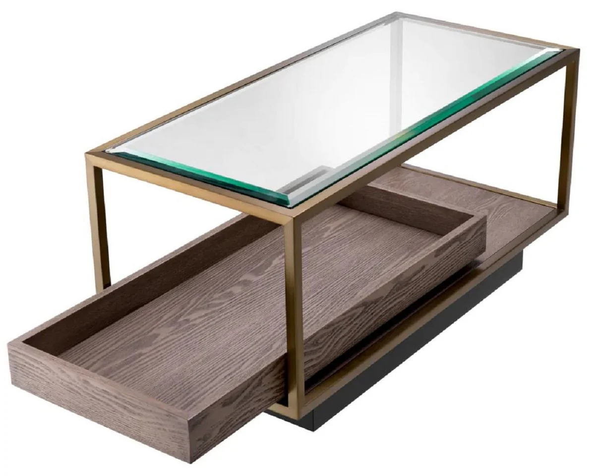 Casa Padrino mesa auxiliar de lujo lat¨®n / gris / negro 90 x 42 x A. 44 cm - Mesa de sal¨®n rectangular con tapa de vidrio - Mesa de hotel - Muebles de sal¨®n - Muebles de hotel - Muebles de lujo