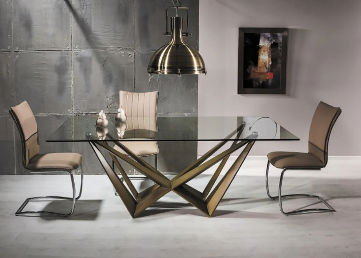 Casa Padrino mesa de comedor de dise?o con tapa de vidrio marr¨®n 200 x 100 x A. 76 cm - Muebles de Comedor de Lujo