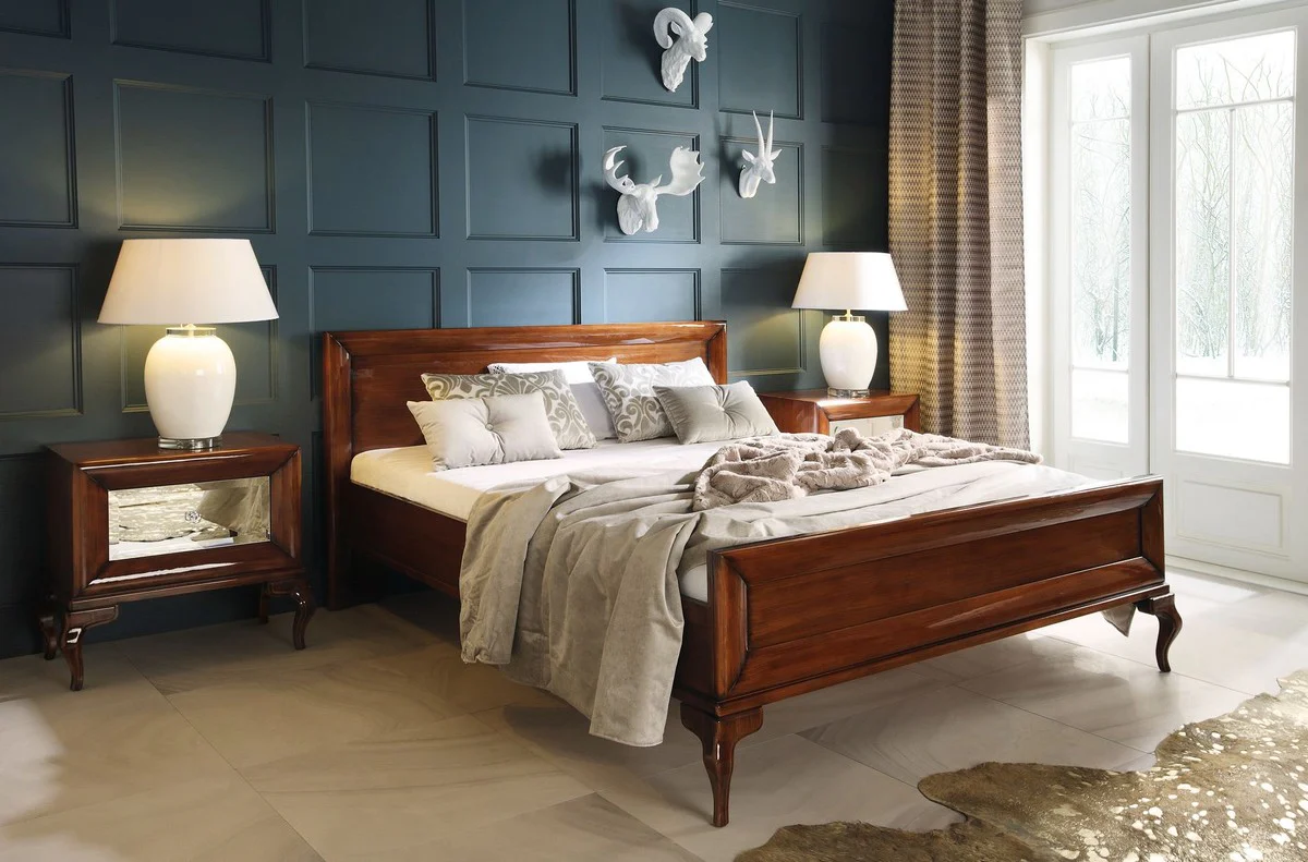 Casa Padrino mesita de noche Art Deco de lujo marr¨®n alto brillo 70 x 42 x A. 65 cm - Mesita auxiliar con espejo y caj¨®n - Muebles de dormitorio de lujo - Muebles Art Deco de Lujo