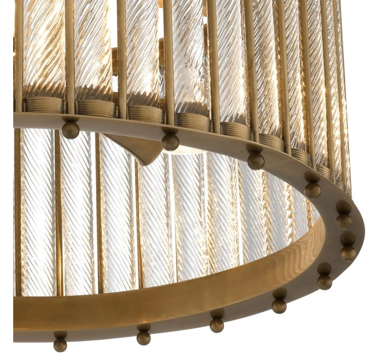 Casa Padrino lámpara colgante de lujo latón antiguo Ø 52,5 x H. 52 cm - Lámpara Colgante Redonda de Latón con Vidrio Hecho a Mano