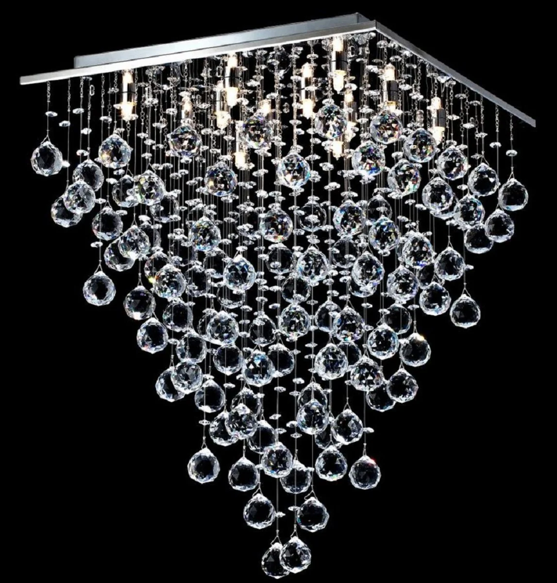 Casa Padrino lámpara de techo de diseño plata 50 x 50 x H. 65 cm - Lámpara de Techo Moderna Cromada con Cadenas de Cristal