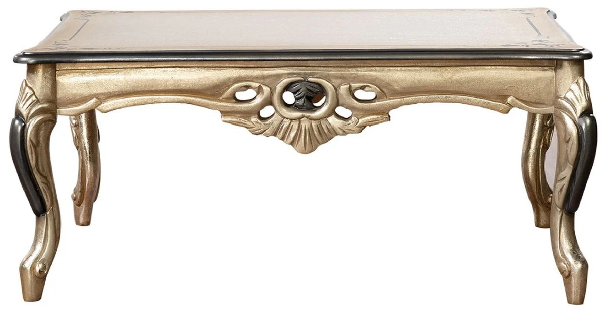 Casa Padrino mesa de centro barroco de lujo oro / negro - Mesa de sal¨®n rectangular de estilo barroco - Muebles de sal¨®n de estilo barroco - Muebles barrocos - Muebles de lujo en estilo barroco