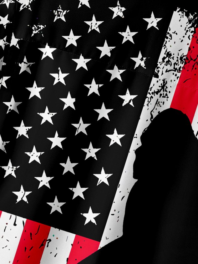 Flag Bigfoot Chest Pocket Short Sleeves Casual Shirt