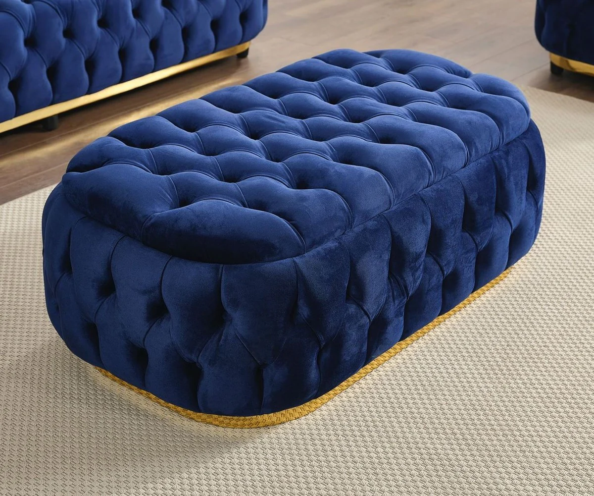 Casa Padrino taburete Chesterfield de lujo de terciopelo azul / oro 110 cm