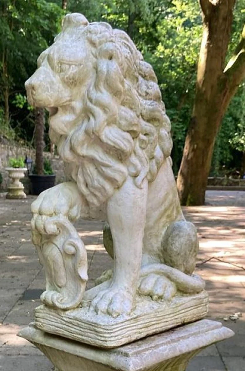 Casa Padrino escultura de decoración de jardín barroco león blanco 28 x 45 x A. 72 cm - Magnífica figura de decoración de jardín - Accesorios de Decoración Jardín y Terraza