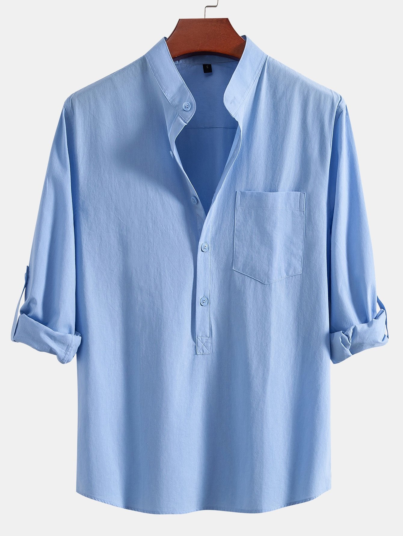 Long Sleeve Linen Look Henley Collar Shirt & Straight Leg Linen Pants