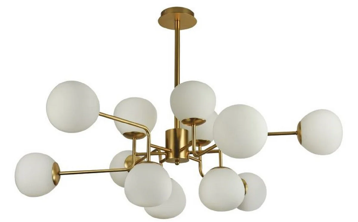 Casa Padrino Araña Oro / Blanco Ø 110 x H. 42,7 cm - Araña Moderna con Pantallas de Lámparas Redondas de Vidrio Esmerilado