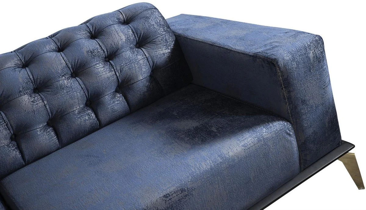 Casa Padrino sof¨¢ Art Deco Chesterfield de lujo azul / gris / negro / lat¨®n 236 x 99 x A. 86 cm - Sof¨¢ de sal¨®n noble con cojines decorativas - Calidad de Lujo