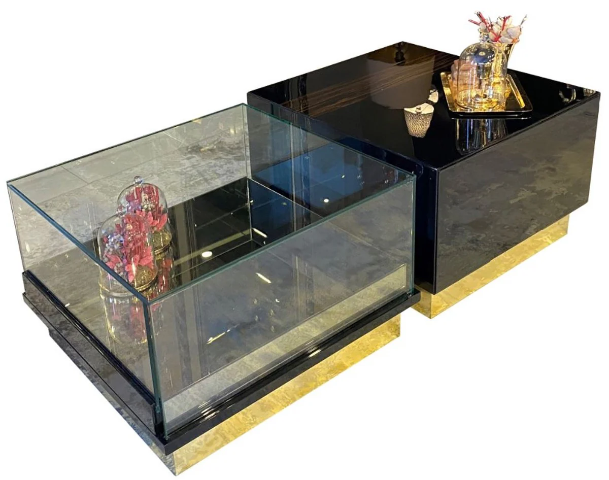 Casa Padrino mesa de centro Art Deco de lujo marr¨®n oscuro / negro / oro 135 x 80 x A. 40 cm - Mesa de sal¨®n noble - Muebles Art Deco