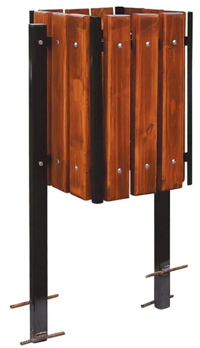 Casa Padrino cubo de basura de lujo marrón oscuro / negro 38 x 38 x A. 100 cm - Cubo de basura de madera maciza con patas de acero - Cubo de basura de jardín de terraza de catering