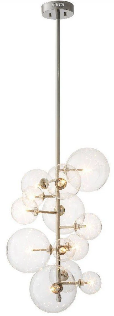 Casa Padrino lámpara de araña halógena de lujo plata 26 x 26 x A. 71 cm - Lámpara de araña moderna con pantallas de vidrio redondas - Colección de Lujo