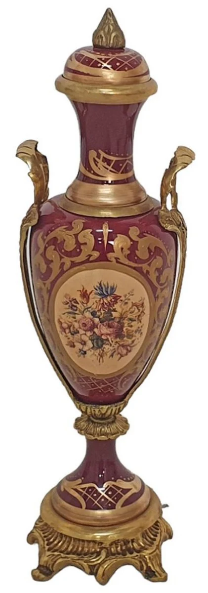 Casa Padrino conjunto de jarrones barrocos de cerámica decorativa con cuenco rojo / multicolor / latón - Magnífica decoración estilo barroco - Muebles barrocos - Accesorios decorativos barrocos