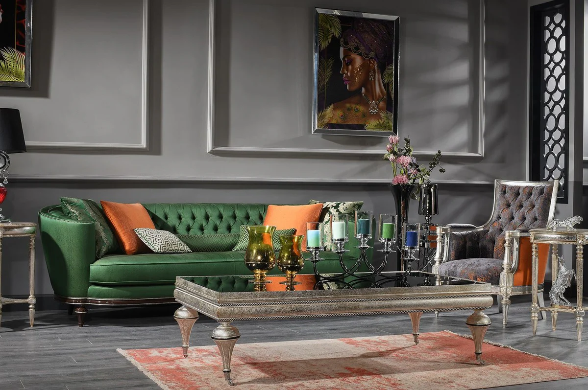 Casa Padrino sof¨¢ barroco de lujo verde / marr¨®n / plata - Sof¨¢ de sal¨®n hecho a mano - Muebles de sal¨®n barrocos